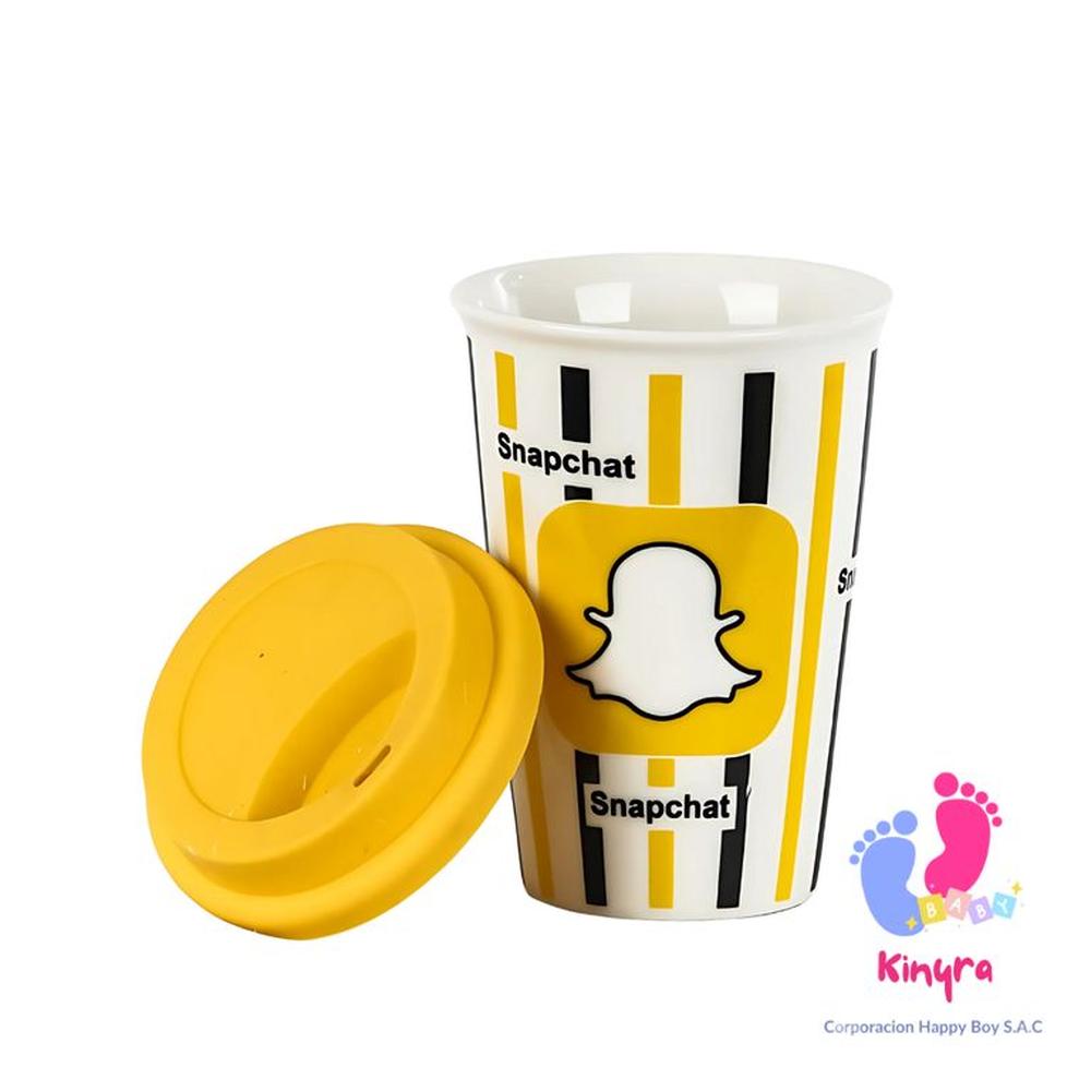 VASO CON LOGO DE SNAPCHAT CON TAPA DE GOMA