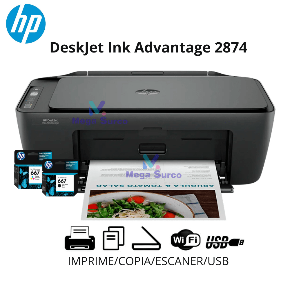 IMPRESORA MULTIFUNCIONAL HP DESKJET INK ADVANTAGE 2874 IMPRIME ESCANEA COPIA WI-FI USB