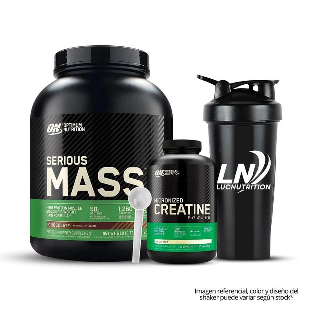 Serious Mass 6 LB - Chocolate con Creatina Optimun nutrition 600 g con Shaker Serious Mass 6 LB - Chocolate con Creatina Optimun nutrition 600 g con Shaker