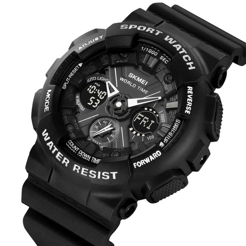 Reloj Skmei 2118 WORLDTIME Negro Correa Silicona Luz Azul