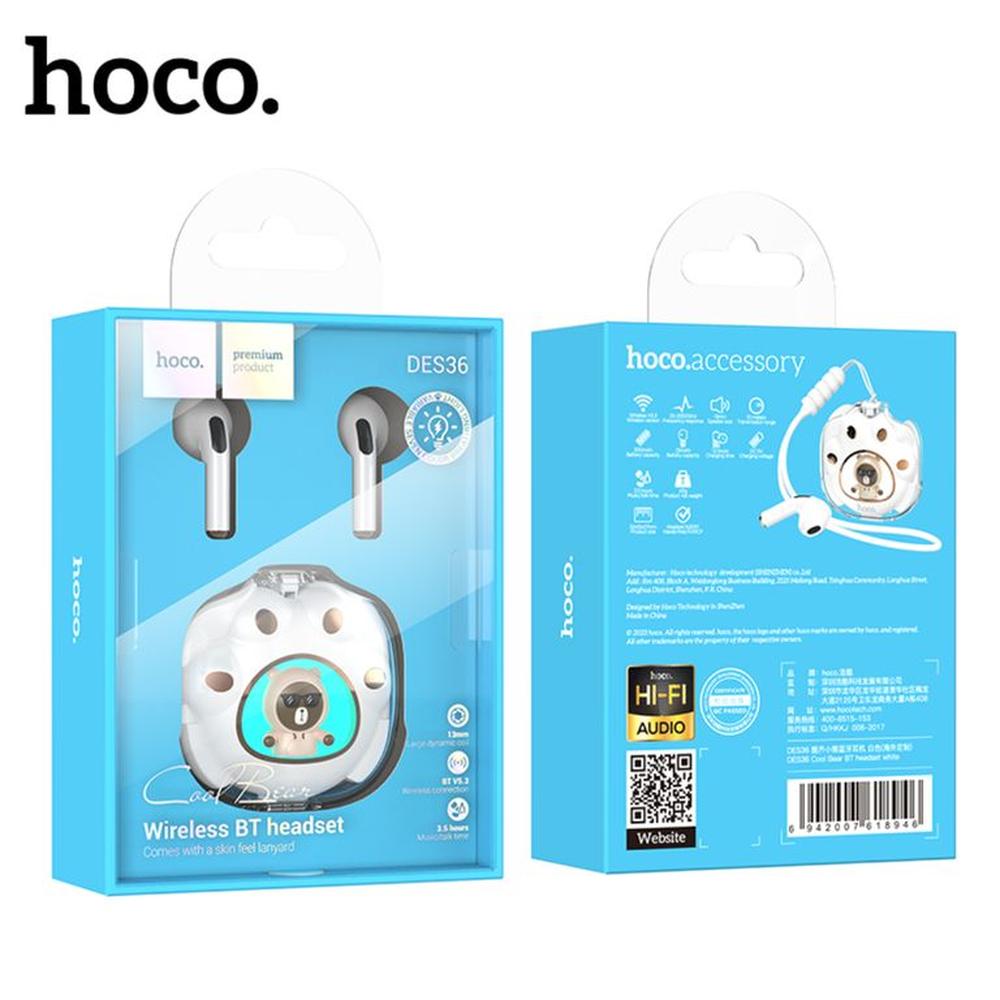 Audífonos Bluetooth HOCO DES36 Cool Bear  Blanco