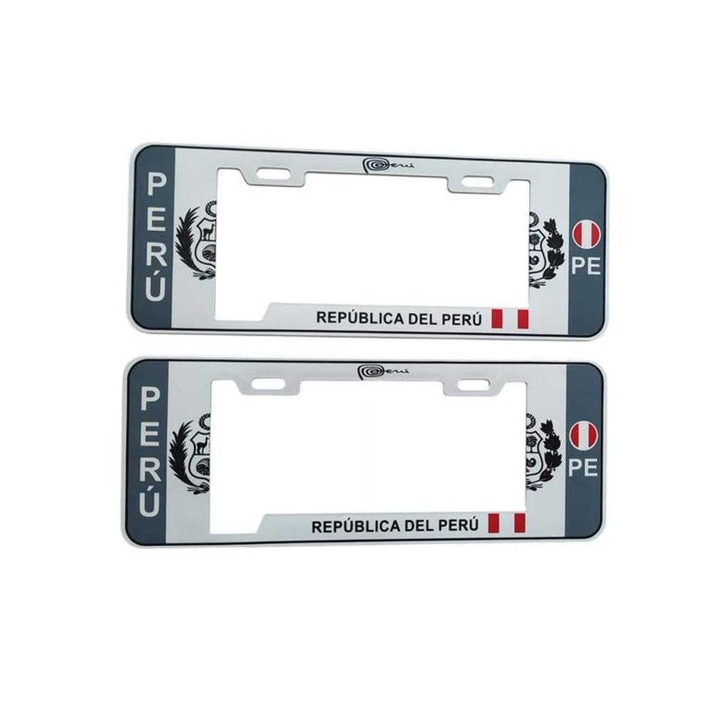 Porta Placa Modelo Europeo Escudo Perú Blanco