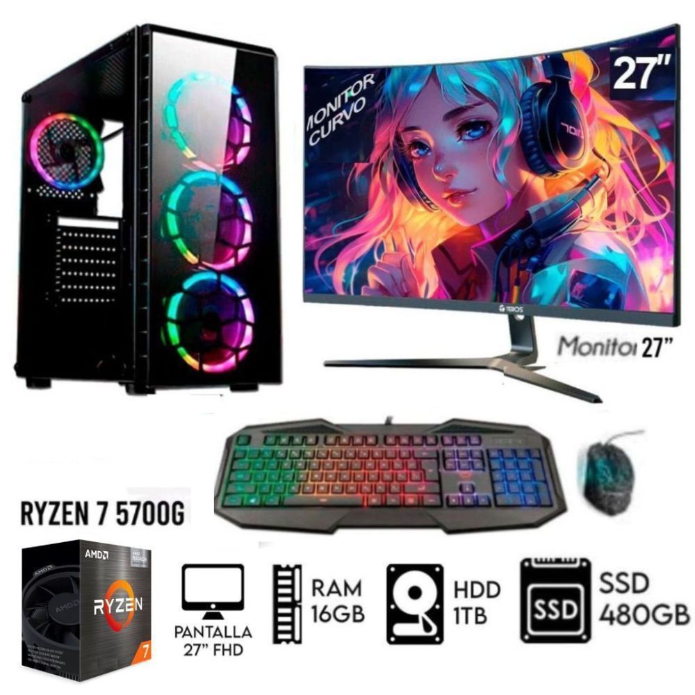 Computadora Pc Gamer RYZEN 7 5700G Ram16GB Disco HDD 1TB SSD 480GB Monitor 27 Computadora Pc Gamer RYZEN 7 5700G Ram16GB Disco HDD 1TB SSD 480GB Monitor 27