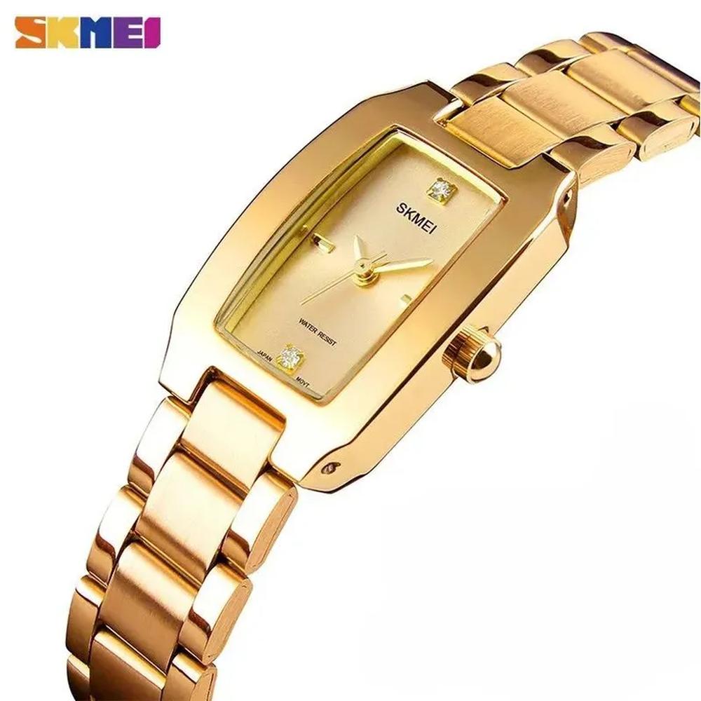 RELOJ SKMEI 1400 DORADO Analógo CORREA ACERO DAMA
