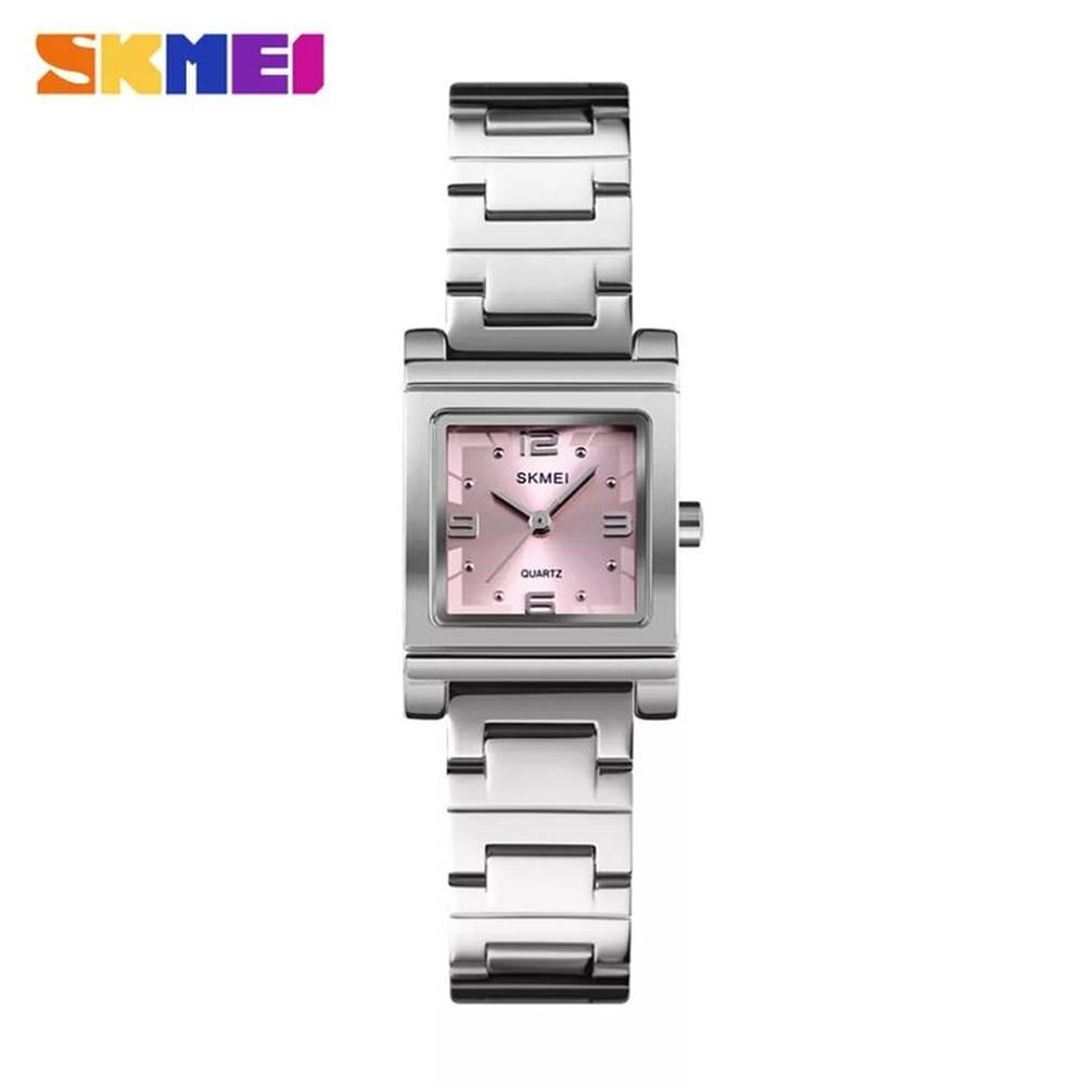 RELOJ SKMEI 1388 Plateado Fondo rosado CORREA ACERO