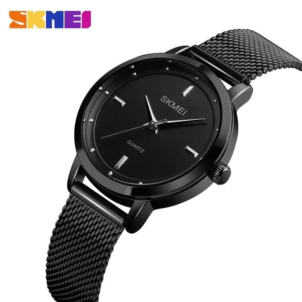 RELOJ SKMEI 1528 NEGRO CORREA ACERO PARA MUJER.