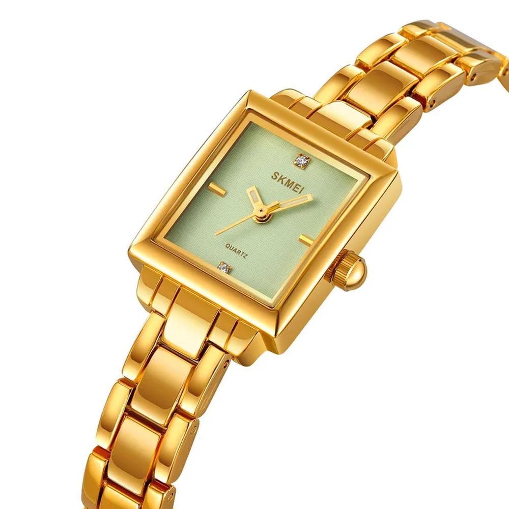RELOJ SKMEI 2315 DORADO FONDO VERDE CORREA ACERO PARA DAMA