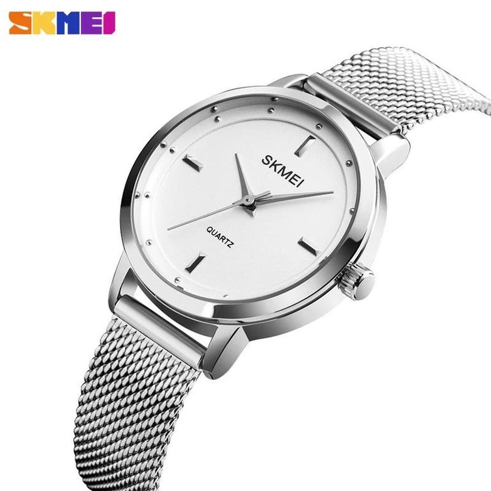 RELOJ SKMEI 1528 PLATEADO CORREA ACERO PARA MUJER