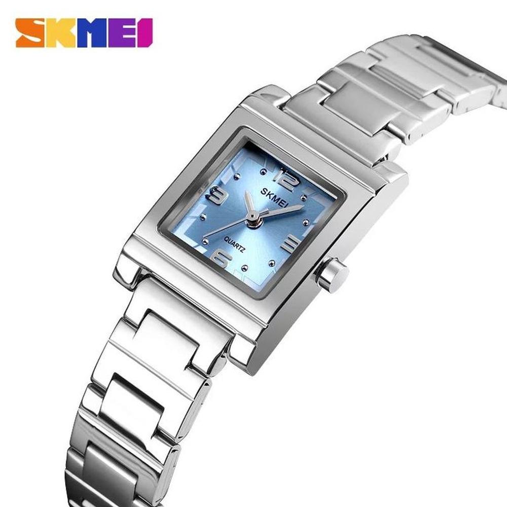 RELOJ SKMEI 1388 PLATEADO AZUL CORREA ACERO PARA MUJER