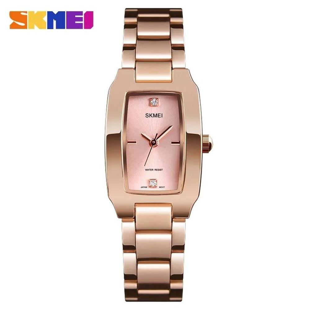RELOJ SKMEI 1400 ORO ROSA CORREA ACERO PARA MUJER.