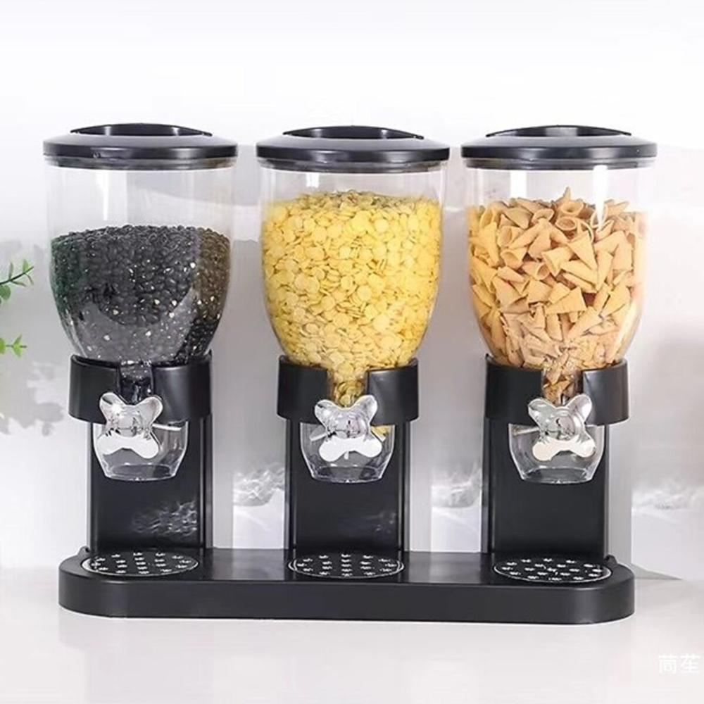 Dispensador de Cereales Organizador Triple de Granos Frutos Secos Color Negro