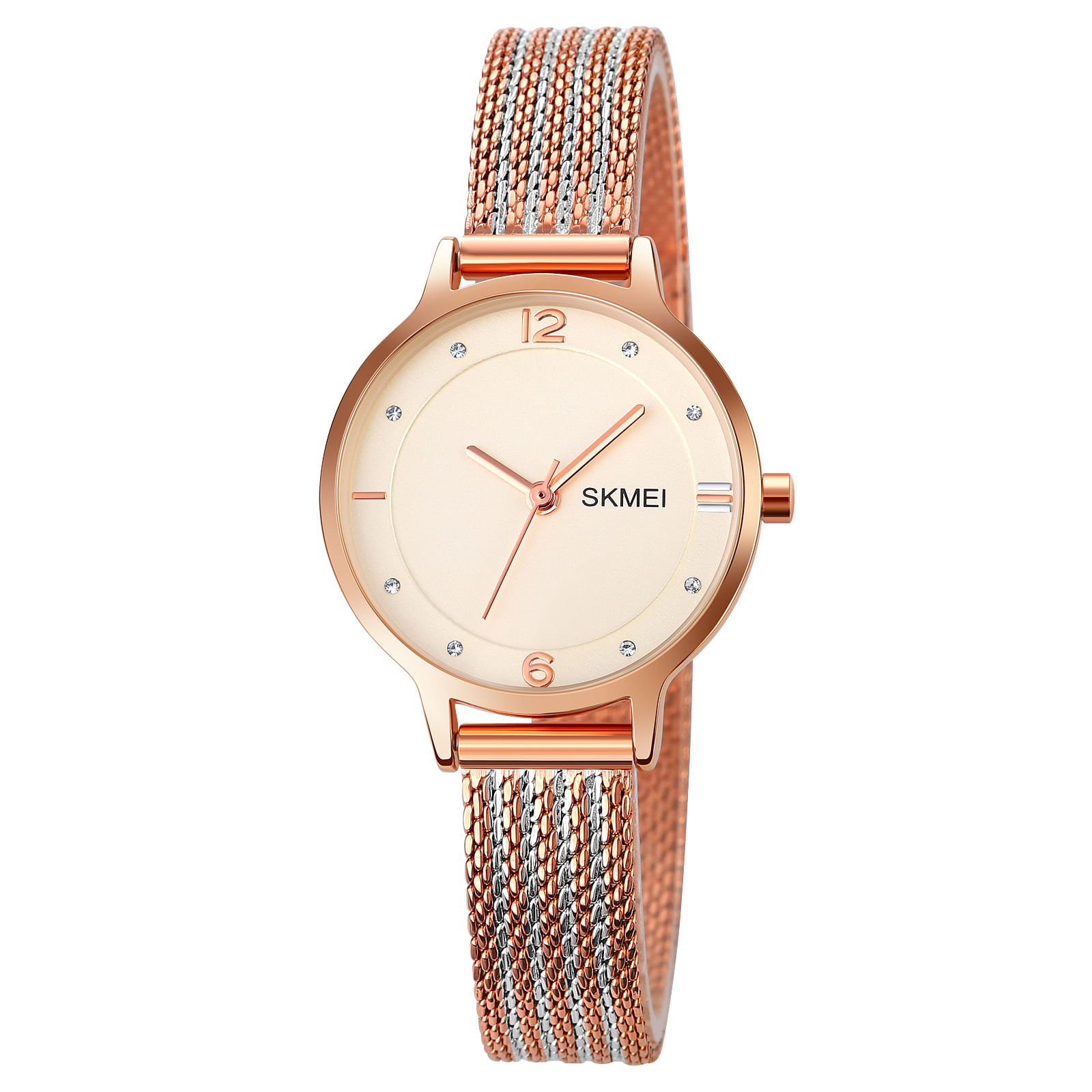 RELOJ SKMEI 1874 ORO ROSA CORREA ACERO PARA MUJER.