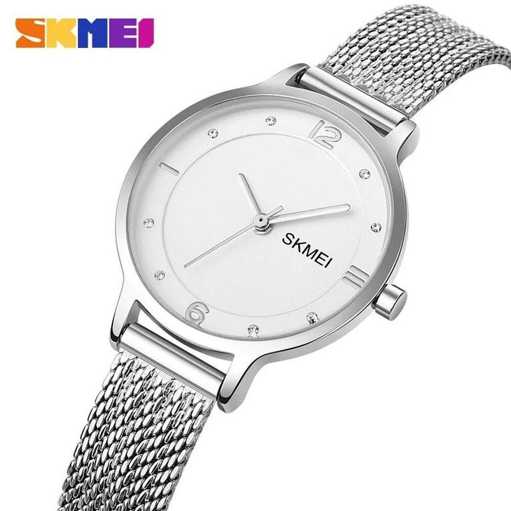 RELOJ SKMEI 1874 PLATEADO CORREA ACERO PARA MUJER.
