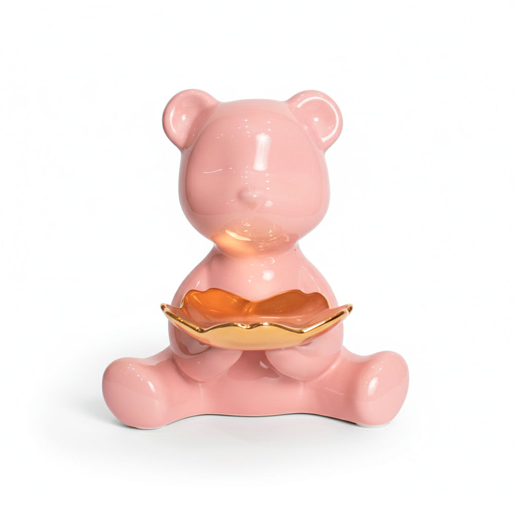 Oso Porta Objetos Decorativo Rosa Porcelana 20CM