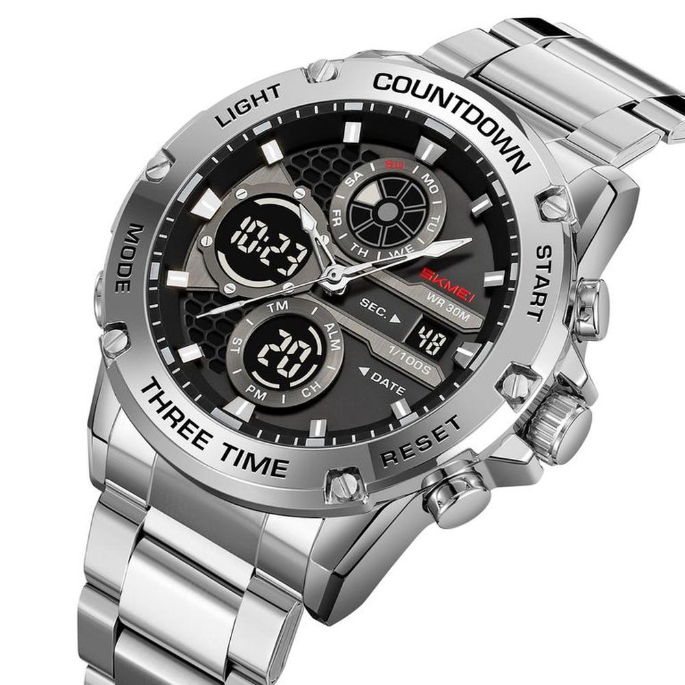 Reloj Skmei 2502 Correa Acero Digital Analogo Plateado