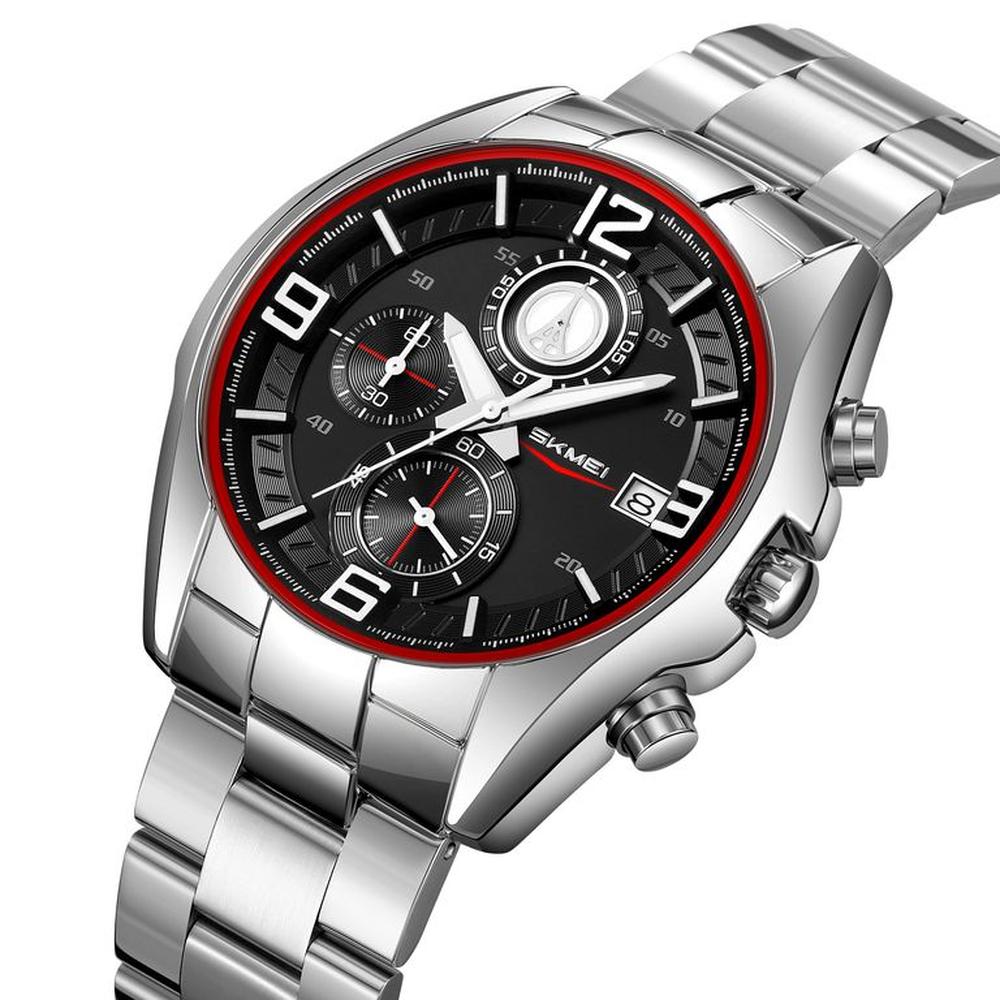 Reloj Skmei 9346 Plateado fondo Negro Cronómetro