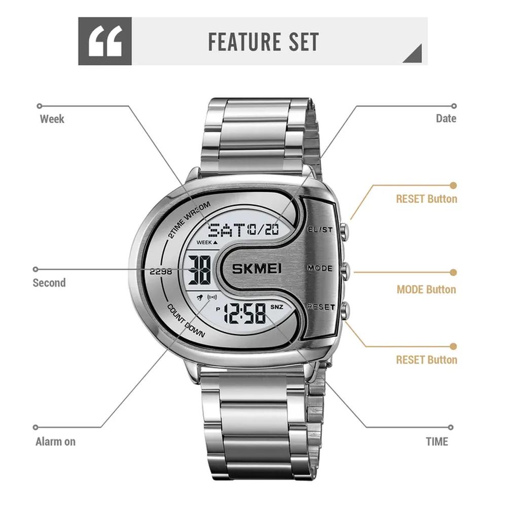 Reloj Skmei 2298 Plateado Digital Correa Acero