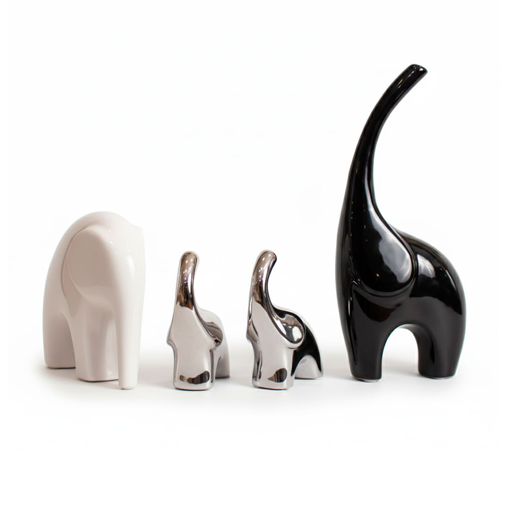 Familia de Elefantes Decorativos en Porcelana 4 Piezas