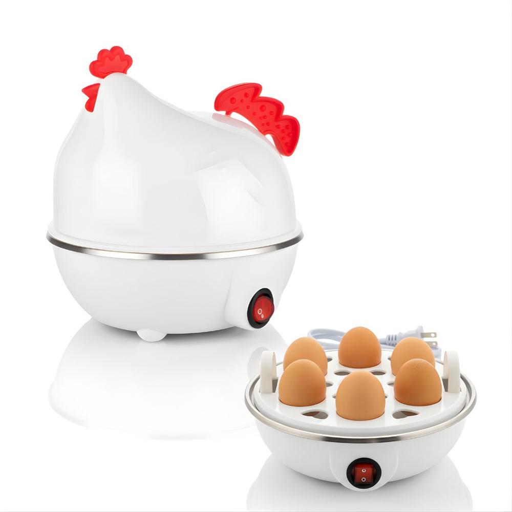 Hervidor Eléctrico de Huevos al Vapor Forma de Gallina 7 Huevos Blanco