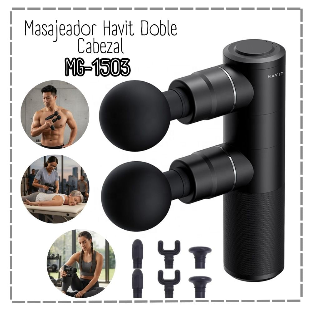 MASAJEADOR MUSCULAR DOBLE CABEZAL HAVIT RECARGABLE MG1503