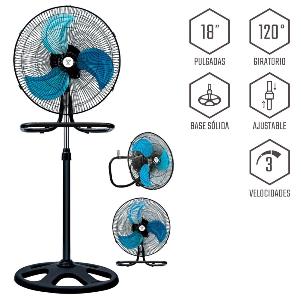 Ventilador Trueking V318 200 Watts, 3 en 1 Pedestal, Mesa y Pared