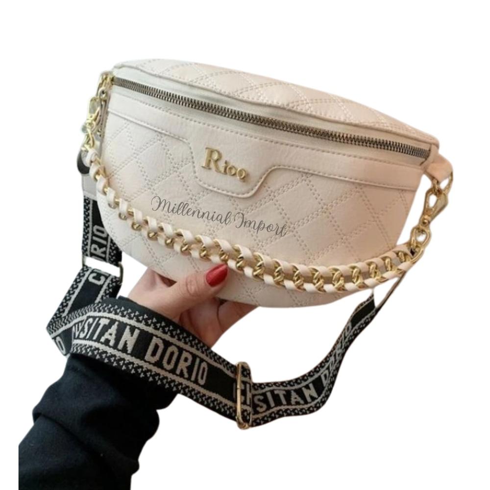 Cartera Cruzada Bolso tipo Canguro para Mujer Cuero PU Blanco