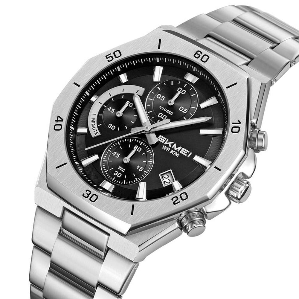 Reloj Skmei 2452Plateado dial Negro Cronómetro
