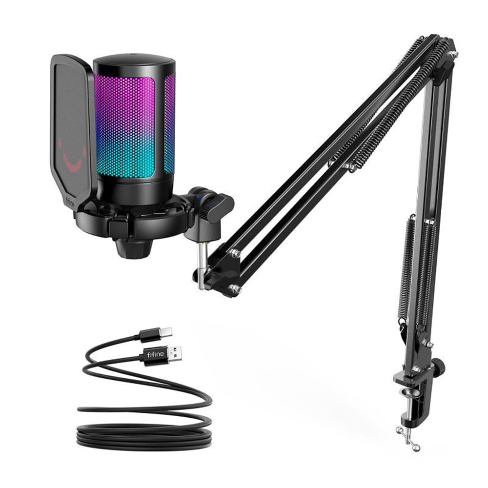 MICROFONO GAMING FIFINE A6T AMPLIGAME-SOPORTE BRAZO-RGB-CONDENSADOR-BLACK