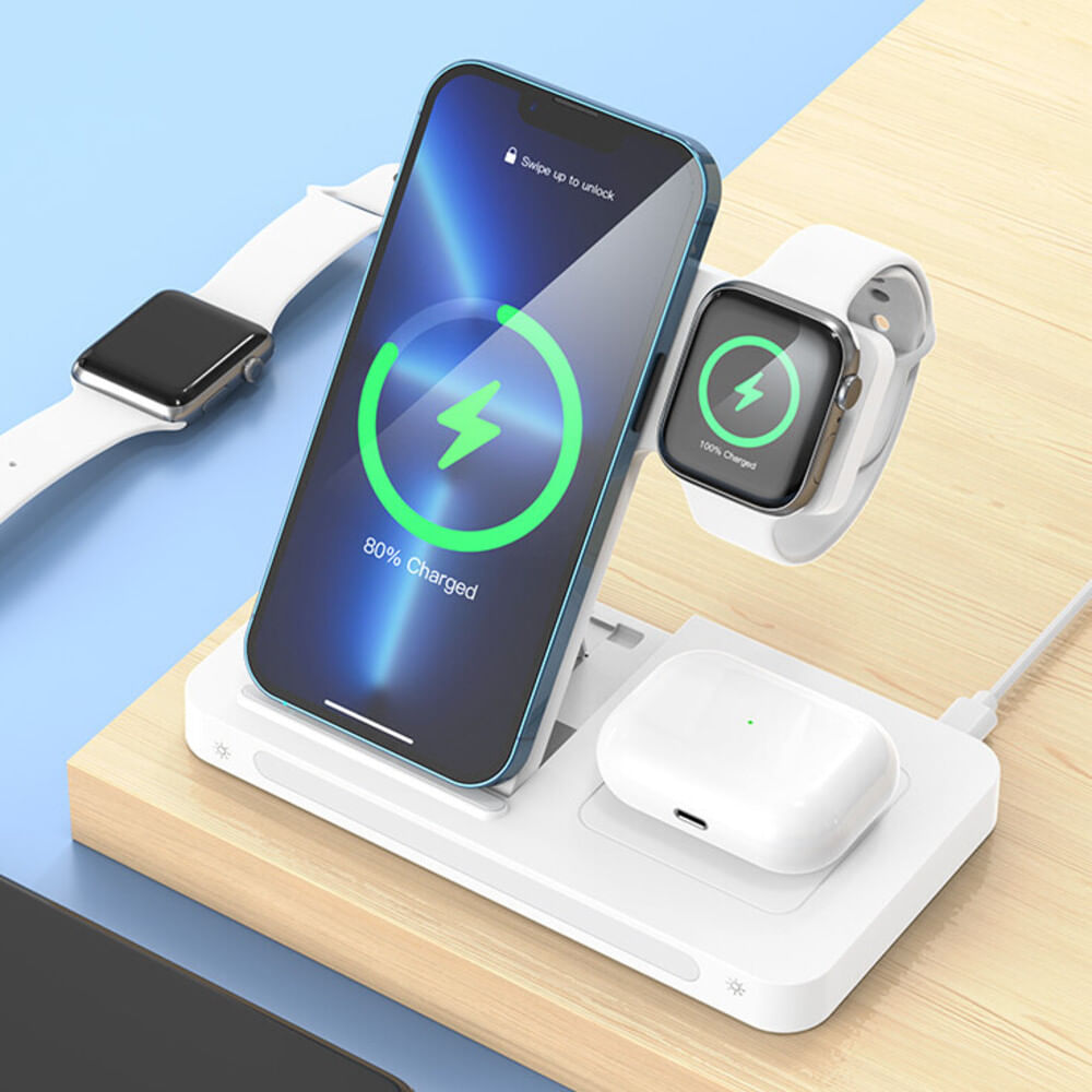 CARGADOR INALAMBRICO 3 EN1 PLEGABLE 5-15W  IOS  TIPO C WL-19 BWOO
