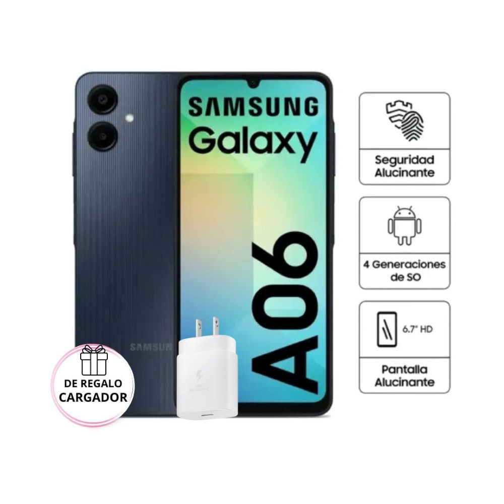 Celular Samsung Galaxy A06 4RAM-64GB Color Negro con Cargador