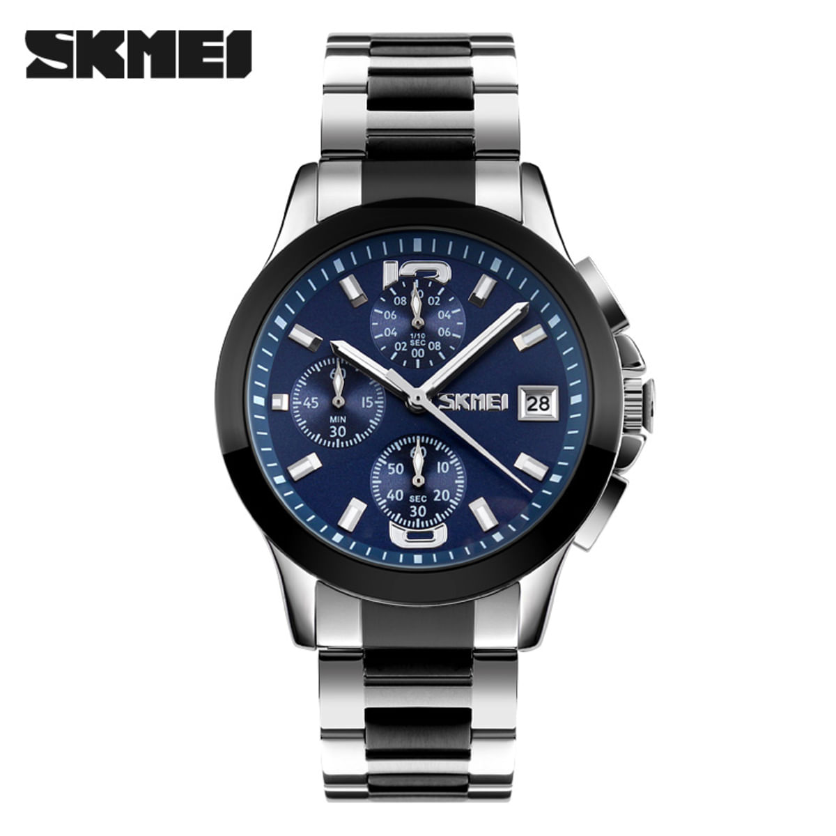 Reloj Skmei 9126 Plateado Fondo Azul Cronómetro