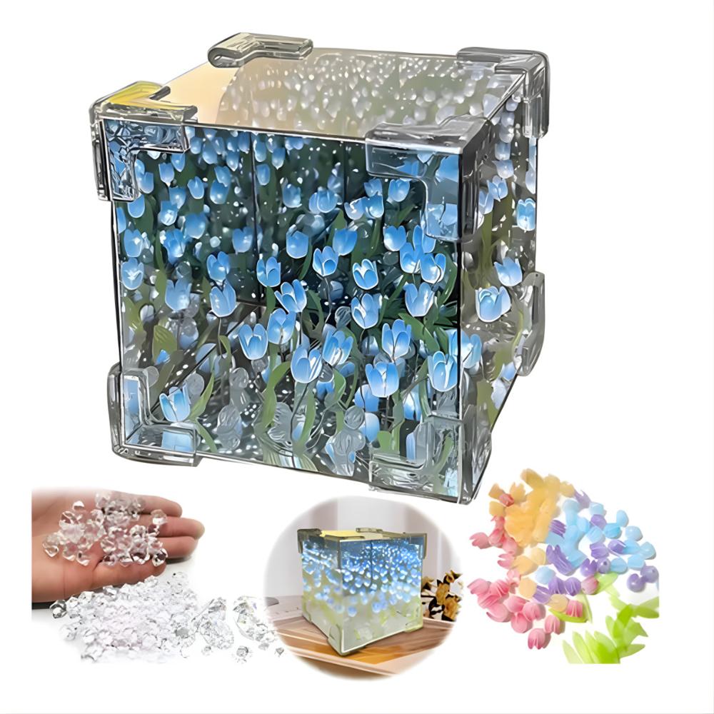 Cubo Armable de Tulipanes Infinitos Azul Efecto espejo