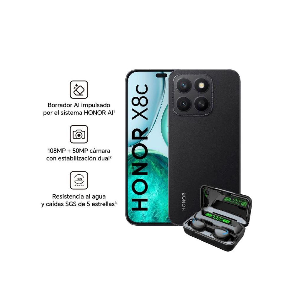 Celular Honor x8c 8 y8 Ram-256Gb Color Negro con  Audifonos de Regalo
