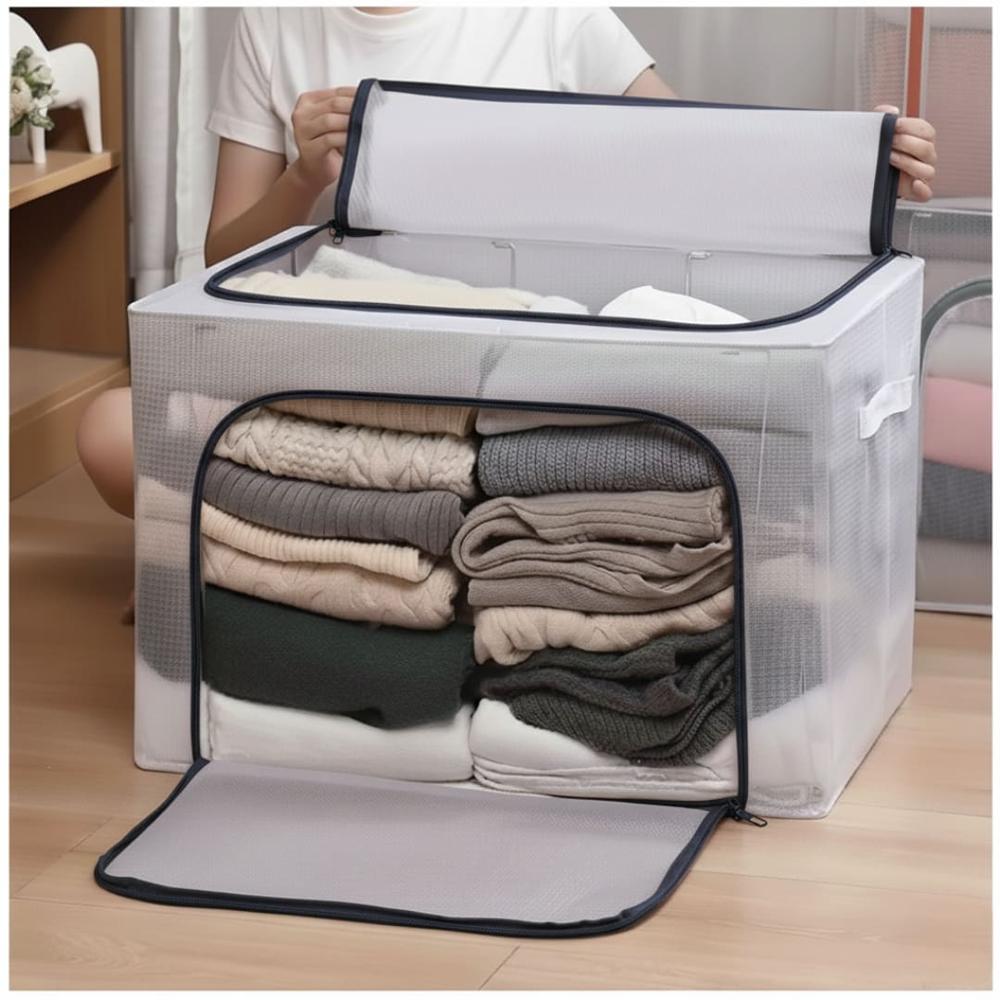 Caja Organizadora de Ropa Plegable Impermeable y Transparente 66L Azul