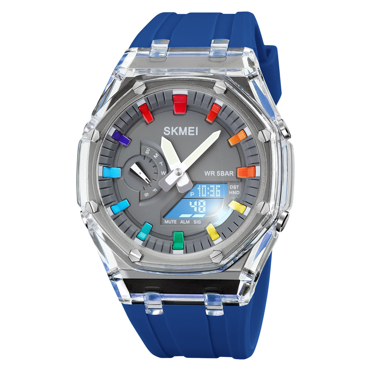 Reloj Skmei 2100 Azul Correa Silicona Hora Mundial.