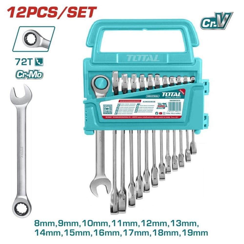 SET DE 12 LLAVES COMBINADAS FIJAS Y ESTRELLAS TOTAL - THT102RK0126