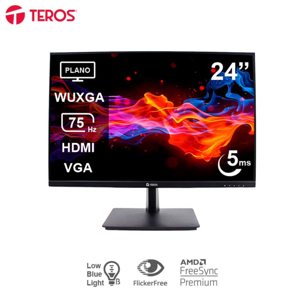 Monitor plano TEROS TE-2419CS 24 WUXGA IPS 75Hz 5ms HDMI VGA negro