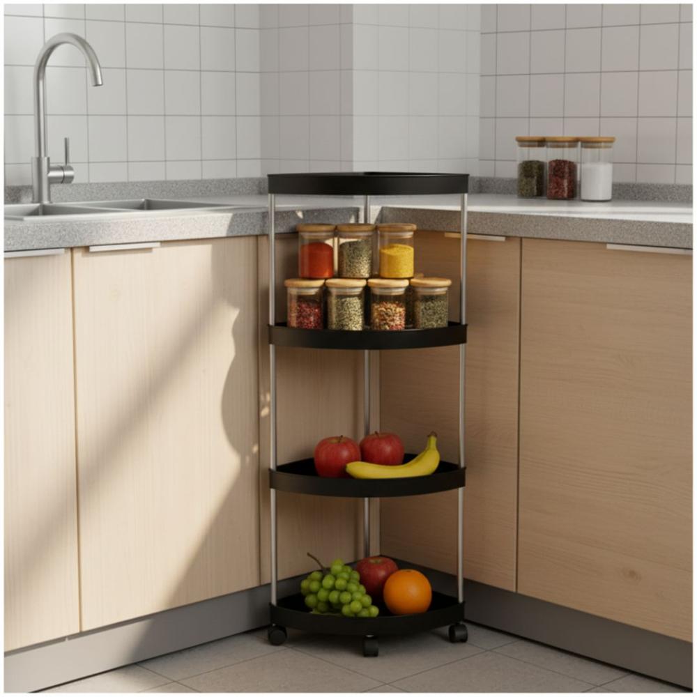 Estante Carrito Organizador Esquinero Multiusos de 4 Niveles con Ruedas 85x26x26cm Negro
