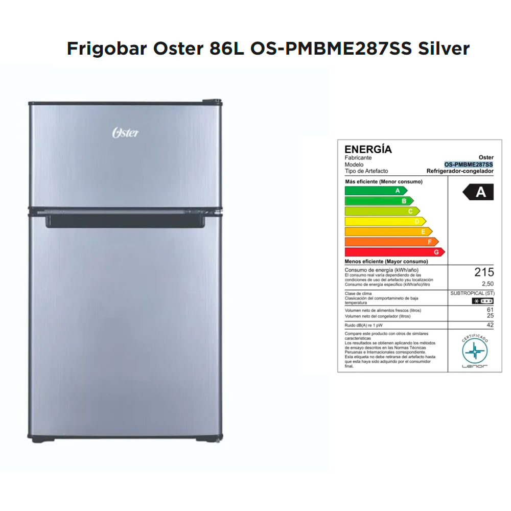 Frigobar Oster 86 Litros OS-PMBME287SS Silver