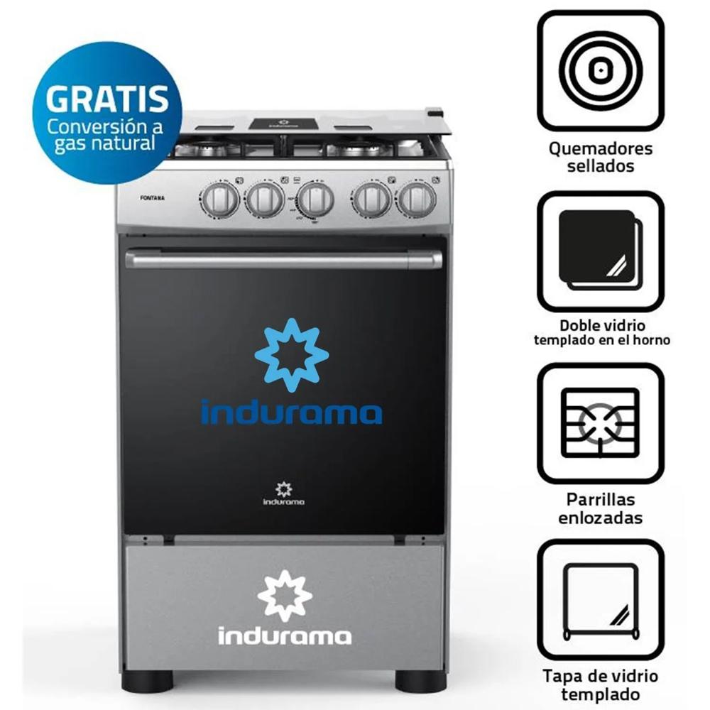 Cocina a Gas INDURAMA 4 Quemadores FONTANA Gris