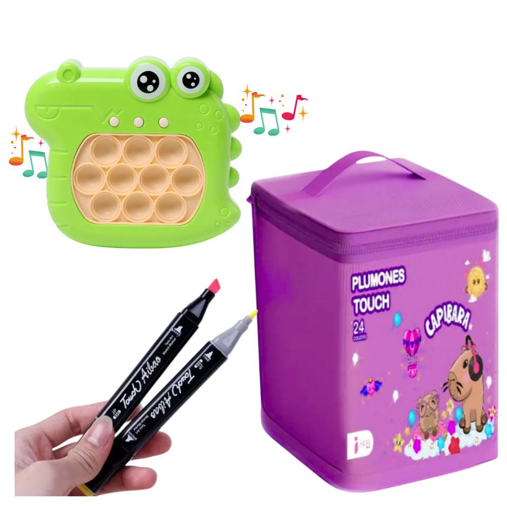 Pop It Electrónico Niños Luces y  Marcadores Plumones Touch Capibara 24 pcs Estuche