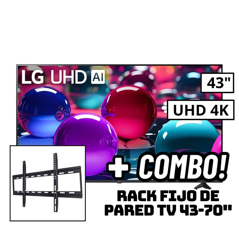 TELEVISOR LG 43 SMART TV THINQ AI WEBOS HUB 4K UHD LED 2025 43UA7300PSB + RACK FIJO