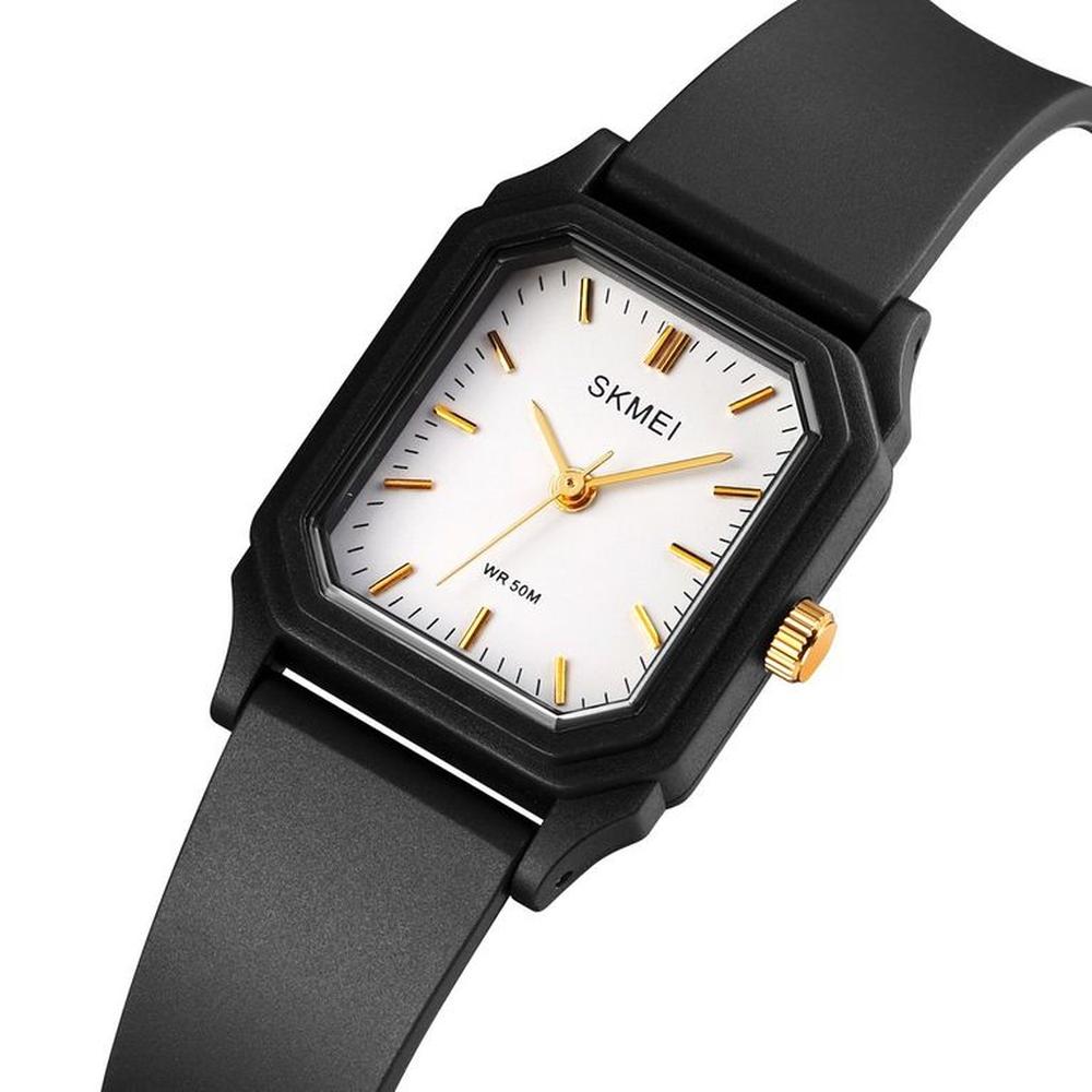 RELOJ SKMEI 1651 Negro detalles dorados CORREA Silicona PARA MUJER