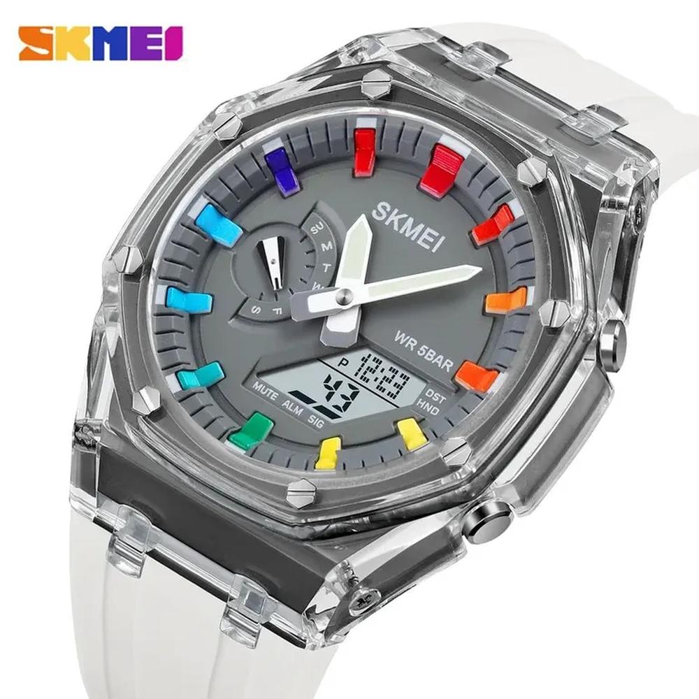 Reloj Skmei 2100 Blanco Correa Silicona Hora Mundial.