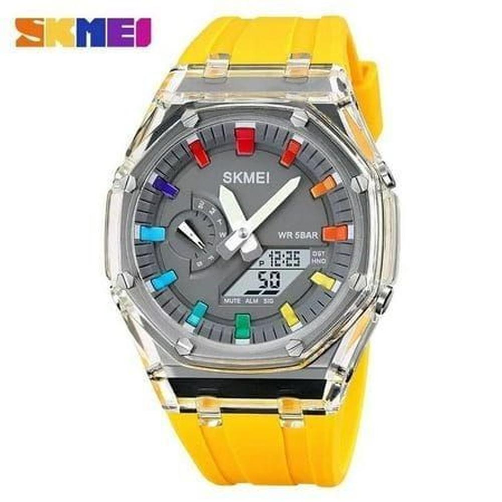 Reloj Skmei 2100 Amarillo Correa Silicona Hora Mundial.