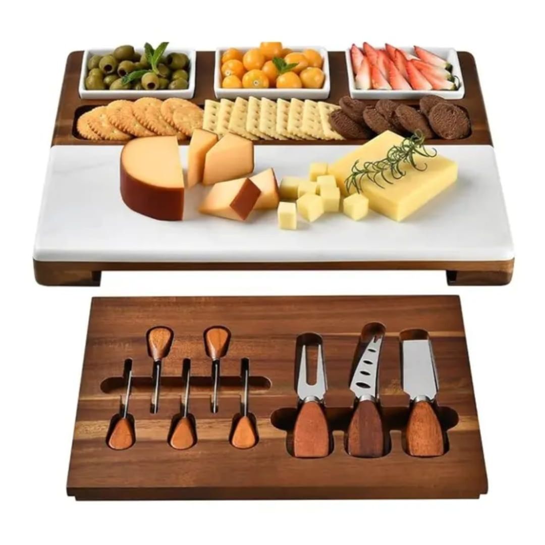 Set de Madera y Marmol Lux para Quesos Charcutería