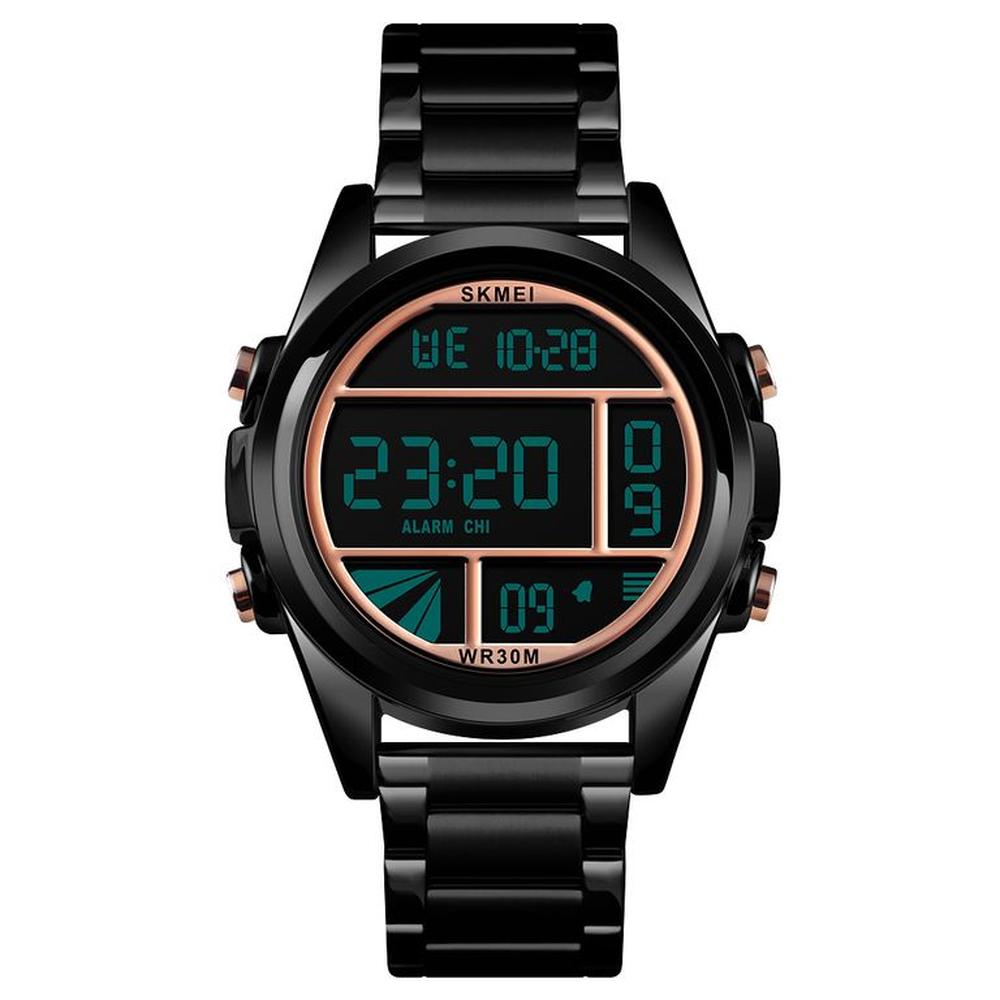 Reloj Skmei 1448 NEGRO detalles Oro Rosa Digital Acero.