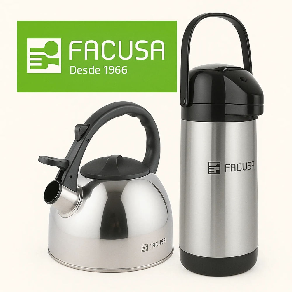 Combo Tetera Acero Inox 3L y Termo Sifón 1.9 L Facusa