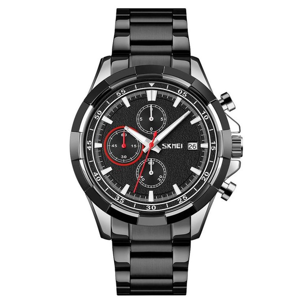Reloj Skmei 9192 NEGRO BORDES PLATEADOS CORREA ACERO