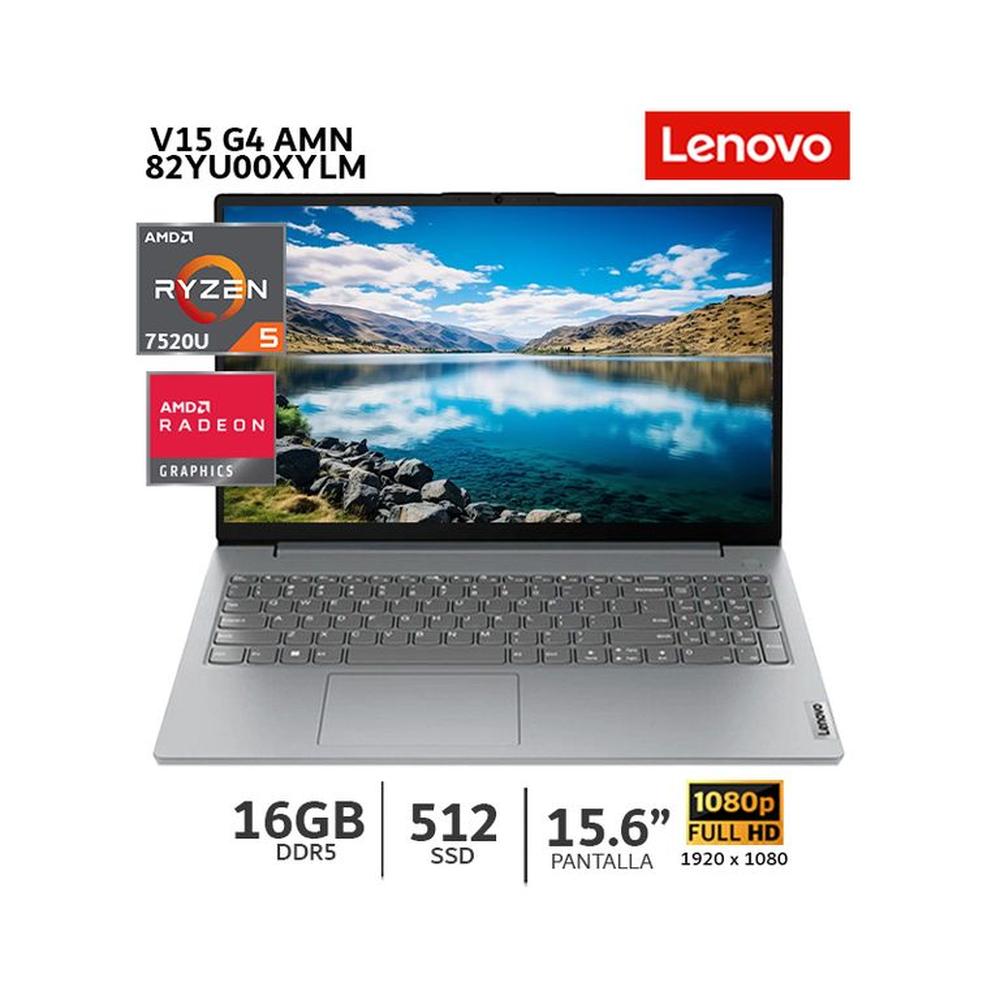 Laptop Lenovo V15 G4 AMN AMD Ryzen 5 7520U. 16Gb Ram. 512Gb SSD. 15.6 FHD. Wind 82YU00XYLM